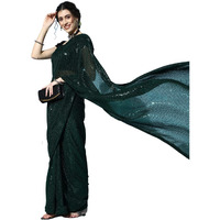 Naixa Womens Green Georgette Silk Sequence Embroidery Saree with Unstitched Blouse Piece