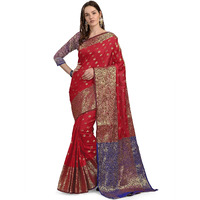 CRISKO FASHION Womens Banarasi Silk Saree With Un-stitched Blouse Piece - (RED)