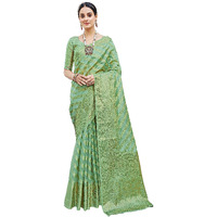 Glory Sarees Womens Organza Silk Woven Saree With Blouse Piece (Organza_SIlk101_Firozi)