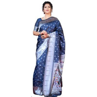 AMIRAT CLOTHING Womens Paithani Litchi silk Saree With Unstiched Blouse Piece (Navy Blue)