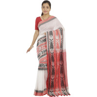 Chhanda Handloom Pure Cotton Embroidery Sarees with Attached Blouse Piece for Women, Ethnic Saari, Printed, Stylish & Traditional Design Sari, Pack of 1 (White)