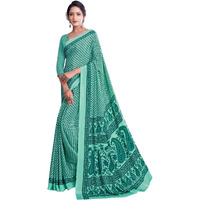 Jaanvi Fashion Womens Woven Crepe Saree With Unstitched Blouse Piece (Ultra-Shape-9807-A_Turquoise Green)