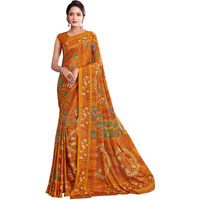 Jaanvi Fashion Womens Woven Crepe Saree With Unstitched Blouse Piece (Ultra-Shape-9808-B_Tahiti Gold)