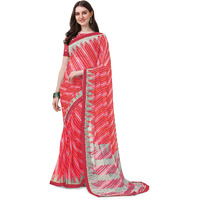Amazon Brand - Anarva Womens Chiffon Bandhani Lehariya Saree With Blouse Piece (pavitraa-pink-03-an)