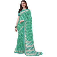 Amazon Brand - Anarva Womens Chiffon Bandhani Lehariya Saree With Blouse Piece (pavitraa-sky-blue-03-an)