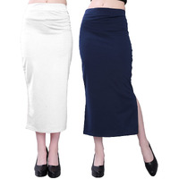 Selvia Womens Lycra Full Elastic Saree Shapewear Petticoat Pack of 2 (180TKN118-M_180TKN112-M_White||Navy Blue)