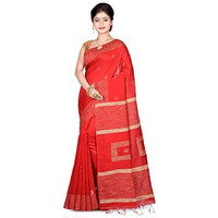 BENGAL HANDLOOM Traditional Handloom Jamdani SiCo Red colour Box Ghicha Saree With Blouse Piece