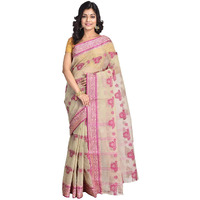 Raj Sarees Womens Pure Cotton with Silk Edge Border Saree without blouse (White off with pink )