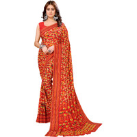 Yashika Womens Trendy Georgette Red Color Saree with Blouse Material(JUNALI RED)