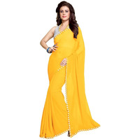 MIRCHI FASHION Womens Plain Weave Georgette Mirror Lace Work Saree with Blouse Piece (M8432-Yellow)