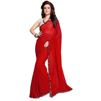 MIRCHI FASHION Womens Plain Weave Georgette Mirror Lace Work Saree with Blouse Piece (M1024-Red)