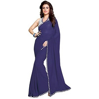 MIRCHI FASHION Womens Plain Weave Georgette Mirror Lace Work Saree with Blouse Piece (M10831-Navy Blue)