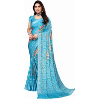 Bee M Pee Designer Chiffon Brasso (Printed Saree for Women_Sky Blue)