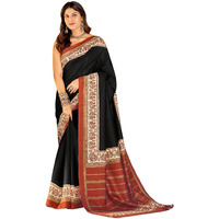AKHILAM Womens Tussar Bhagalpuri Silk Printed Saree With Unstitched Blouse Piece (Black_22WOM22905_HS)