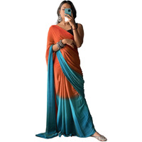 Sidhidata Womens Soft Chiffon Ready To Wear one Minute Saree With Unstitched Blouse Piece(Pallavi Sky Blue-Orange_Sky Blue-Orange_Free Size)