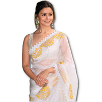 Sidhidata Womens Pure Georgette Embroidered Saree With Unstitched Blouse Piece(Gangubai_White_Free Size)