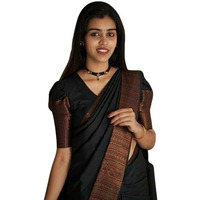 Flosive Womens Present Banarasi Soft Lichi Silk Saree Beautiful Jacquard Rich Pallu Design Work Zari Woven Kanjivaram Silk Style Saree Induja Copper With Soft Lichi Silk Blouse Piece (Black)