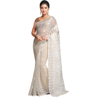 BENGAL HANDLOOM Womens Cotton Silk Dhakai Bbd1 Soft Jamdani Sarees, White