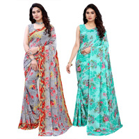 Satrani womens Polyester Saree (1926ST306_2041ST576_Grey||Light Blue1)