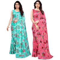 Satrani Womens Polyester Saree (2041ST576_1850ST178_Light Blue||Pink)