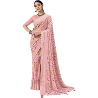 Amazon Brand - Anarva Womens Geometric Printed Light Weight Georgette Saree With Woven Design & Border With Unstitched Blouse Piece (prada-strips-pink)