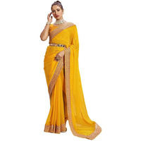 Satrani Womens Pure Georgette Saree (3463S236N_Yellow)