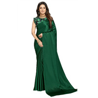 Kaugalian store Soft Satin Silk Saree for Girls and Women with Designer Digital Printed Blouse Piece - Green