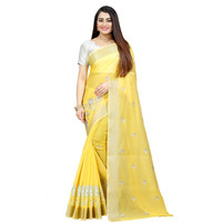 Indian Fashionista Stylish Cotton Silk Casual Wear Saree With Unstitched Blouse Piece For Women (Yellow)