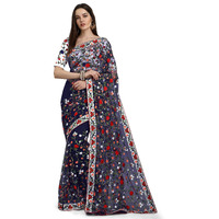 PATLANI FASHION New Bollywood BlockBuster Design Launching Net Embroidery Designer saree Blue.