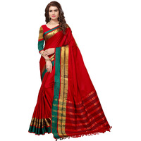 SAREE MALL Womens Cotton Silk Saree With Unstitched Blouse Piece (8Aura8003_Maroon)