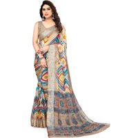 MIRCHI FASHION Womens Shibori Block Printed Saree with Blouse Piece (38754-Cream, Muticolor)