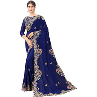 Divine International Trading Co Womens Vichitra Silk Embroidery Work Saree With Blouse Piece (Bansi-Earth-Blue)