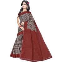 TAMAIRA FASHION Plain Weave Womens Pure Cotton Saree Without Blouse Piece (2340_Grey and Maroon)