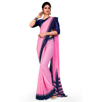 Uniform Sarees Corp Womens Woven Synthetic Saree With Blouse Piece (1635-O_Pink, Navy Blue)