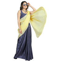 Sidhidata Womens CrushedPleated Plain Chinon Saree With Unstitched Blouse Piece (Rupalii Yellow_Yellow_Free Size)