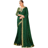 AKHILAM Womens Vichitra Silk Embellished Ethnic Motif Saree With Unstitched Blouse Piece (Green_AMISHA81455_5D)