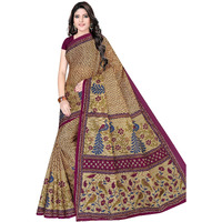 TAMAIRA FASHION Womens Plain Cotton Saree (1361_Beige And Magenta)