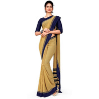 Uniform Sarees Corp Khaki Navy Blue Premium Georgette Plain Border Policel Uniform Sarees for Police Women (1628-C)
