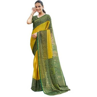 SIRIL Womens Brasso Woven Saree With Unstitched Blouse Piece (3761S244_Yellow & Green)