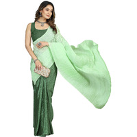 Sidhidata Womens CrushedPleated Plain Chinon Saree With Unstitched Blouse Piece (Rupalii Pista Green_Pista Green_Free Size)