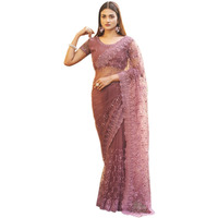 Womanista Womens Embroidered Net Saree with Faux Diamonds (TI3099_Mauve)