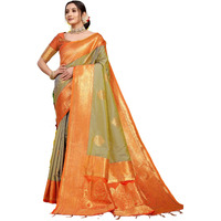 SGF11 Womens Kanjivaram Pure Soft Silk Handloom Saree Pure Golden Zari With Blouse Piece (Green 01)