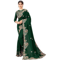 Divine International Trading Co Womens Vichitra Silk Embroidery Work Saree With Blouse Piece (Bansi-Earth-Green)
