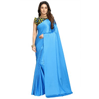 Cloud walker Women Soft Satin Silk Saree With Digital Printed Unstiched Blouse Piece(5.5m Saree +0.8m Blouse Piece). (SKY BLUE)