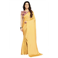 Cloud walker Women Soft Satin Silk Saree With Digital Printed Unstiched Blouse Piece(5.5m Saree +0.8m Blouse Piece). (GOLDEN)