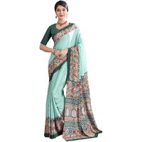 Jaanvi fashion Womens Ethnic Printed Crepe Silk Saree with Blouse Piece