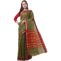 Sidhidata Womens Checks Kota Doria Cotton Manipuri Saree With Unstitched Blouse Piece (Pizza Green_Green_Free Size)