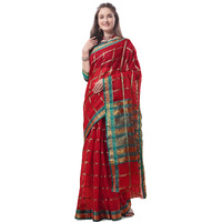Sidhidata Womens Checks Kota Doria Cotton Manipuri Saree With Unstitched Blouse Piece (Pizza Red_Red_Free Size)
