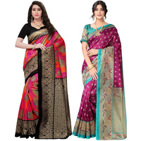 SIRIL WomenS Poly Silk Saree Combo Pack Of 2 With Unstitched Blouse Piece (800S39_2431S854_Multi || Wine)