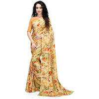Mermaid Ocean Floral Georgette Saree with Blouse Piece (ME0269_Beige)